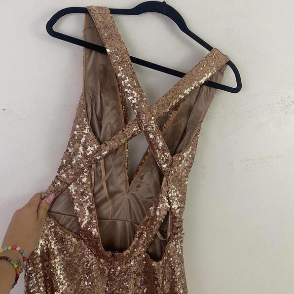 REVELRY champagne sequin plunge maxi formal dress - Picture 6 of 9